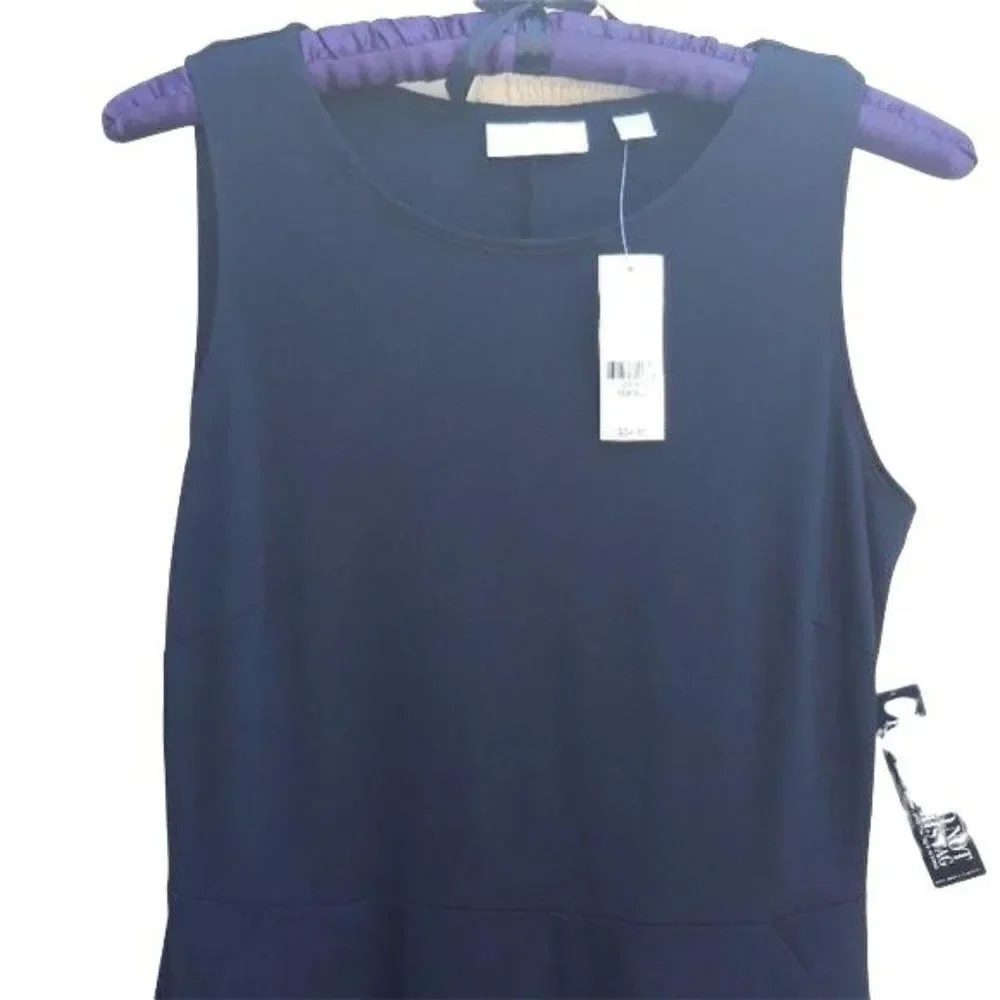New York & Company Dress Sleeveless Fit Flare‎ Midi Pockets Cotton Black XS
